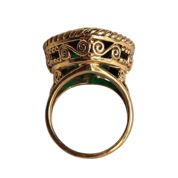 Sajen AMORE Bronze Gold Faceted Green Quartz Heart Statement Ring Sz 8 Filagree - Picture 8 of 11